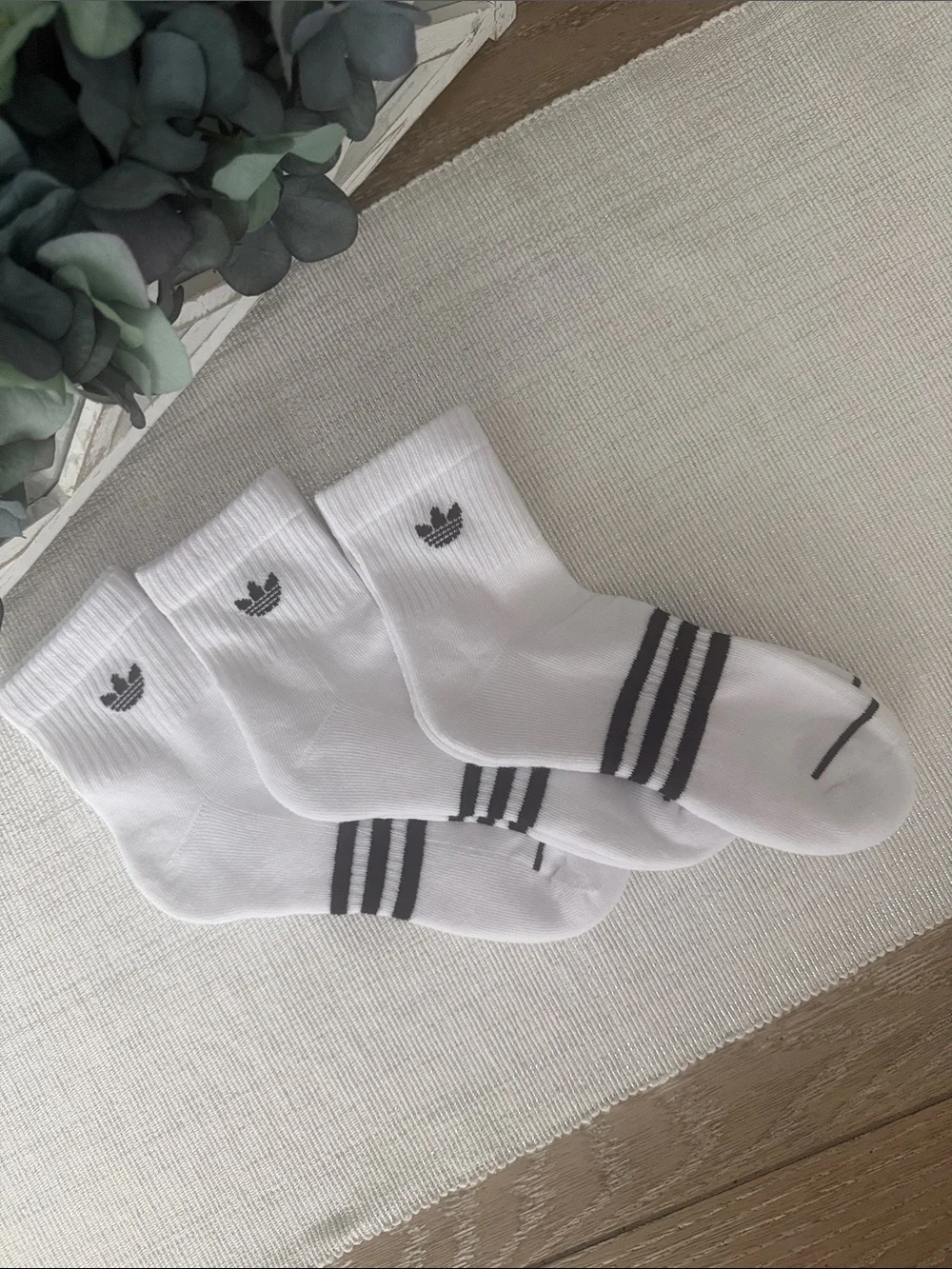 3-Pack Womens Adidas Ankle Socks White with Black logo and stripes